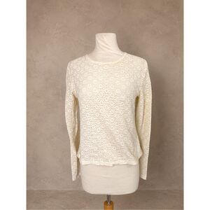 Old Navy Cream Lace Knit Long Sleeve Top Floral Textured Medium